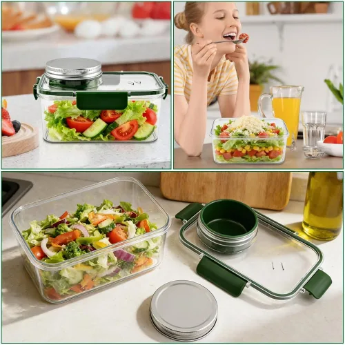 Miniatura 4 de Tarro de ensalada portátil con taza de salsa y tenedor, recipiente grande para ensalada, tarro de Sala-d Pod Mason a prueba de fugas, adecuado