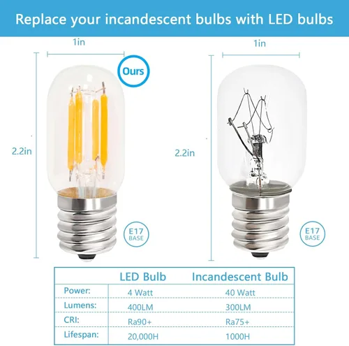 Miniatura 2 de Jensense Bombilla LED E17 para debajo del microondas, sobre estufa, repuesto brillante al tacto frío para bombillas halógenas/de tungsteno 120 V 4 W