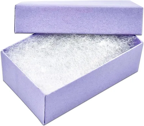 The Display Guys - Paquete de 25 cajas de joyería de papel kraft de cartón relleno de algodón #11 - Color lavanda claro (2.1" x 1.8" x 0.8")