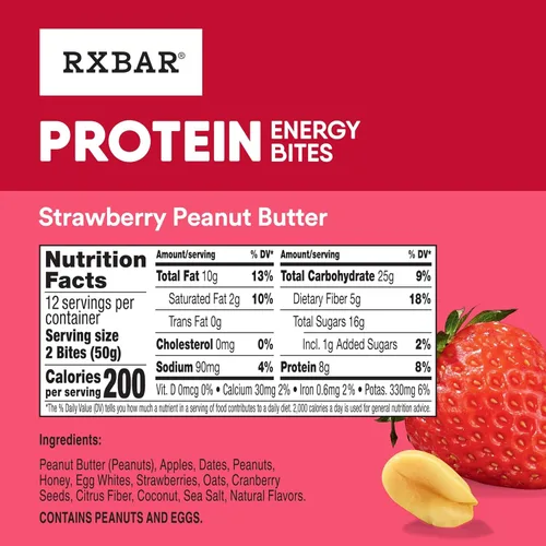 Miniatura 2 de RXBAR Protein Energy Bites, bolas de proteína sin gluten, mantequilla de maní y fresa, caja de 21.1 onzas (24 bocados)