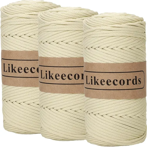 Miniatura 27 de Likeecords Cordón de macramé trenzado de poliéster de 0.157 in, 140 yardas/426 pies, hilo elástico para bolsa de ganchillo para manualidades, Verde