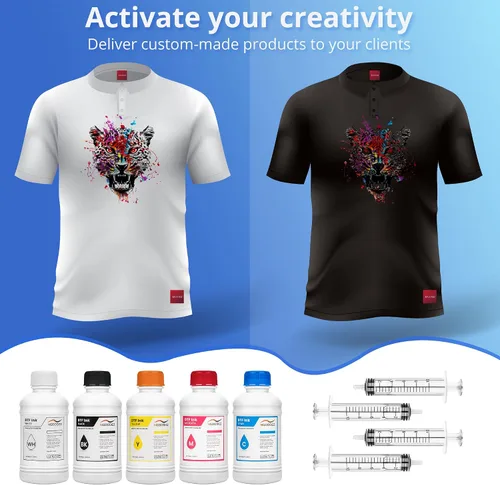 Miniatura 8 de NGOODIEZ DTF Ink Premium 42.3 fl oz (8.5 fl oz x 5) CMYK + Blanco - Recambio de tinta de transferencia directa a película para ET-8550 L1800