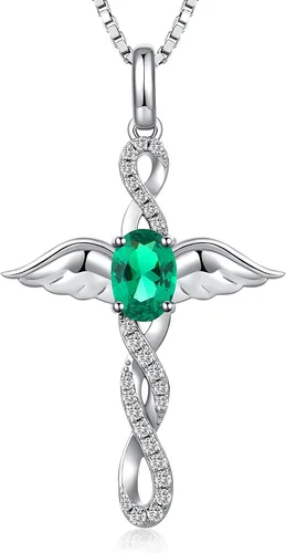 ZDaoBen Star Cross Necklace Angel Wing Infinity Cross Pendant 925 Sterling Silver CZ Diamond Cross Necklace Women Birthstone Cubic Zirconia Cross