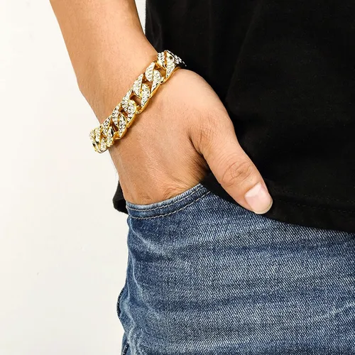 Miniatura 4 de DAILI 14K Gold Bracelets for Men, Cuban Link Bracelet Mens 8 inch Length CZ Hip Hop Bracelet Chain Bracelet Iced Out Cuban Stainless Steel Bracelet