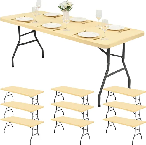 Miniatura 24 de Paquete de 6 fundas de tela elástica para mesa, color beige, para mesas de 8 pies, protector de mantel rectangular universal lavable y elástico