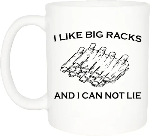 Rogue River Tactical Taza de café divertida BBQ I Like Big Racks Ribs Novedad Taza Regalo Para Amigo Barbacoa Broma