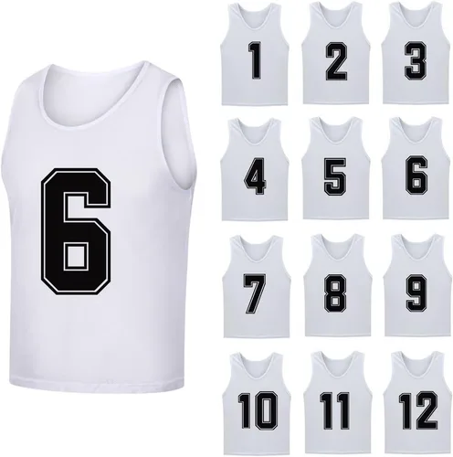 Miniatura 8 de Paquete de 12 (1-12) Pinnies/baberos de entrenamiento de fútbol/camisetas de baloncesto para niños, jóvenes y adultos