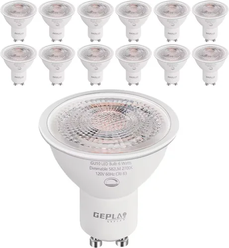 Miniatura 9 de GEPLAD Paquete de 6 bombillas LED GU10 regulables 6W 582LM, reemplazo de halógeno de 50W, foco de 38 grados 2700K blanco cálido para cocina, campana