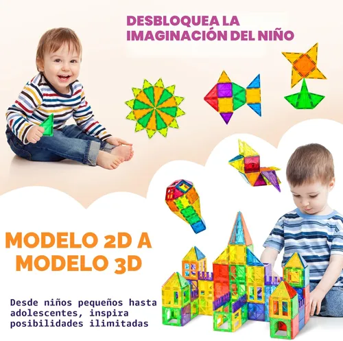 Miniatura 5 de cossy Juego de 120 bloques de construcción magnéticos 3D con azulejos magnéticos, juguetes educativos de construcción para niños y niñas de 3, 4, 5