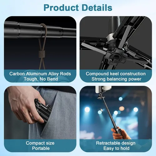 Miniatura 4 de Soporte de trípode para teléfono 4 en 1 con clip, palo de selfie extensible con rotación de 360° e inclinación de 225°, mango plegable portátil