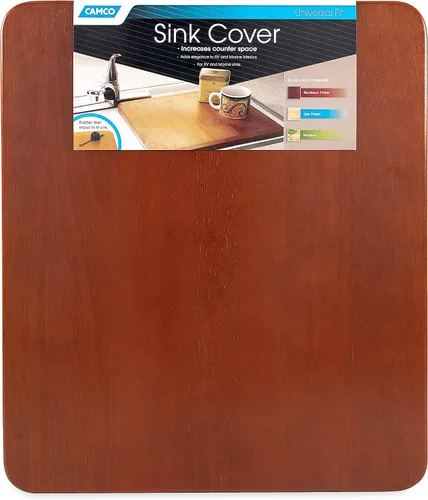 Miniatura 5 de Camco Cubierta para fregadero RV Oak Accents Cuenta con acabado brillante resistente, no tóxico, patas de goma ajustables y mide 13 x 15 pulgadas