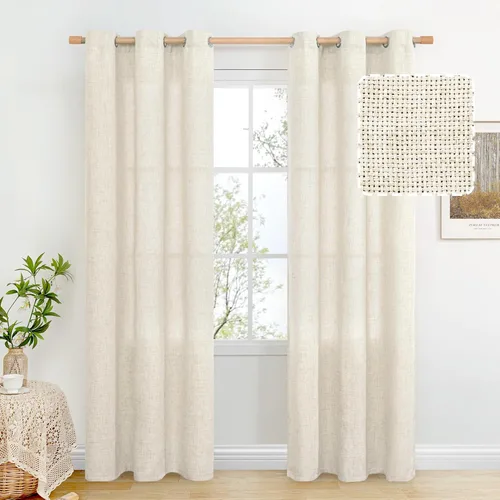 Miniatura 118 de BGment Cortinas de Lino Beige de 63 Pulgadas de Largo 2 Paneles - Tratamientos para Ventanas con Textura de Arpillera Filtrantes de Luz Cortinas