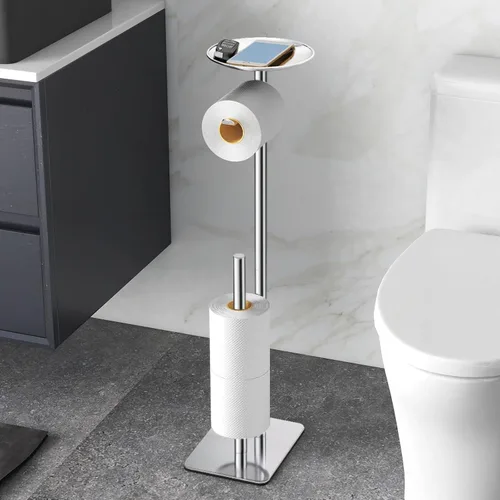 Miniatura 9 de FEILERN Soporte de papel higiénico para baño, dispensador de rollos de papel higiénico, 4 rollos de reserva, con estante superior de almacenamiento