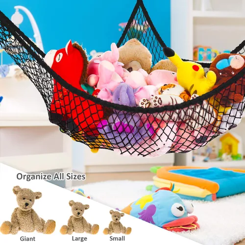 Miniatura 4 de Hamaca de animales de peluche, red de almacenamiento de juguetes jumbo de 83 pulgadas, esquina de pared, organizador de red de juguetes de malla