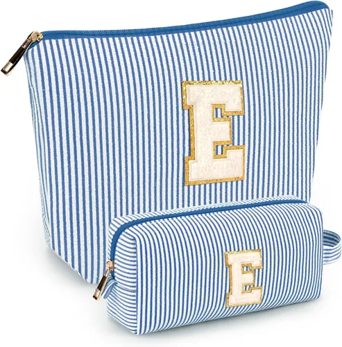 Miniatura 19 de 2 piezas de bolsas de maquillaje iniciales para mujeres: bolsa de cosméticos para viaje y artículos de tocador - Regalos de cumpleaños para niñas