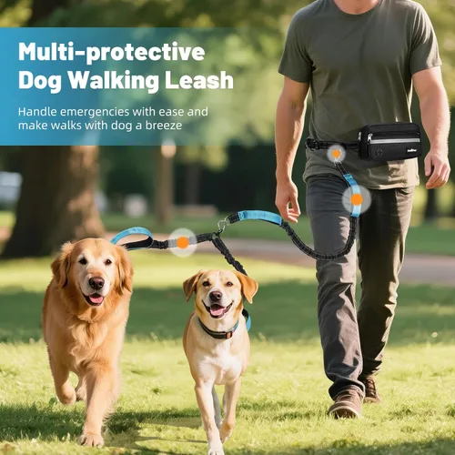 Miniatura 5 de VavoPaw Correa de perro manos libres para 2 perros con bolsa, correa de cintura para pasear perros, trotar, senderismo, correas retráctiles con asas
