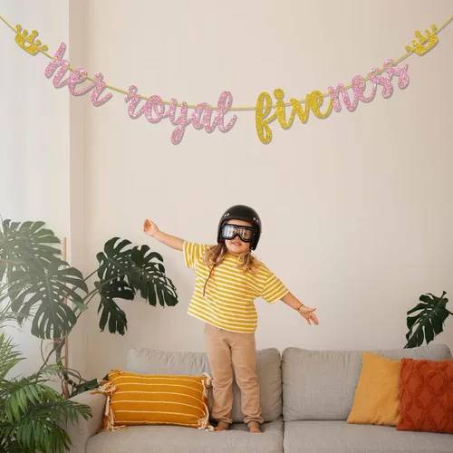 Miniatura 4 de Cartel colgante con texto en inglés "Her Royal Fivenness", "Happy 5th Birthday", suministros de decoración de fiesta de cumpleaños de 5 años