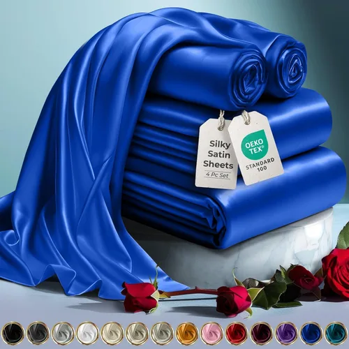 Miniatura 60 de DECOLURE Sábanas de satén para cama - Juego de 6 piezas de ropa de cama de lujo sedosa tamaño King - Más suave que la seda, sin arrugas con sábana
