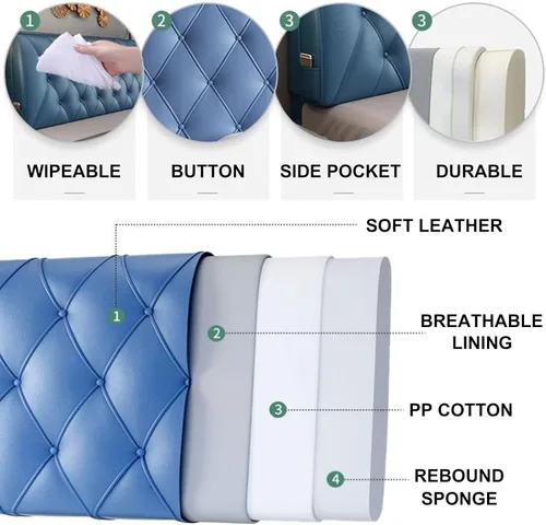 Miniatura 3 de ZZYY Cabecera tapizada de piel sintética suave con botones para cama de tamaño doble/Queen/King, funda suave de soporte con cabecera, gris, Queen/59