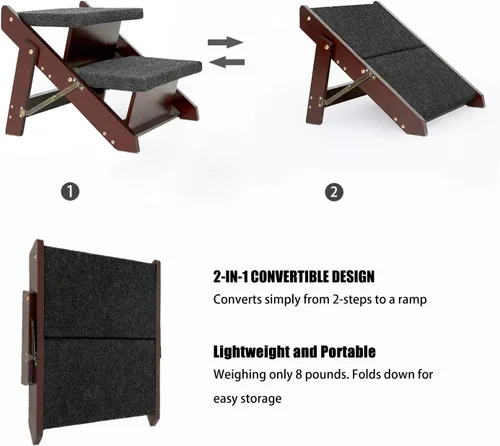 Miniatura 5 de MEWANG - Escaleras de madera para mascotas/escalones para mascotas, escaleras plegables 2 en 1 y rampa para camas y autos, escalera portátil