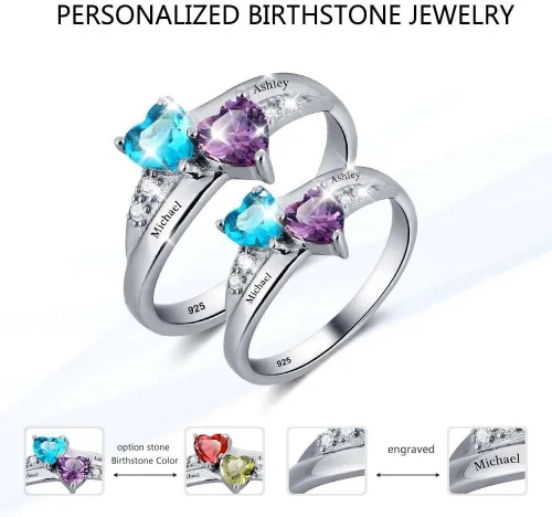 Miniatura 3 de Lam Hub Fong Anillos de promesa personalizados para mujeres, parejas, anillos de nombre de piedra natal para novia, anillos de amistad