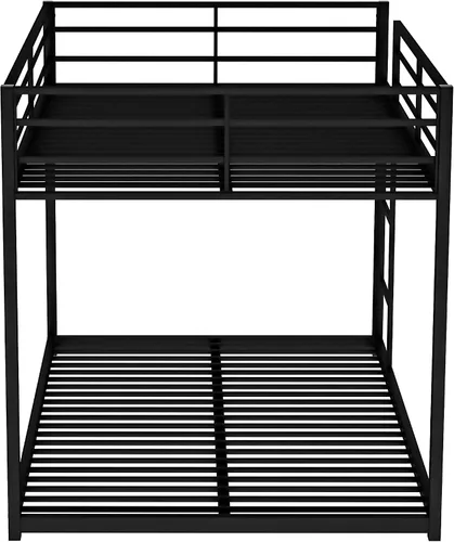Miniatura 4 de Litera baja de tamaño matrimonial con escalera, litera de metal con barandillas de seguridad para niños, adolescentes y adultos, no requiere somier