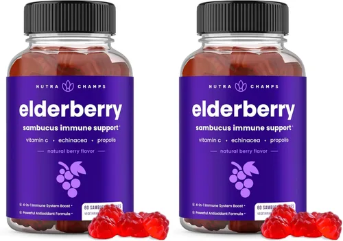 Miniatura 10 de NutraChamps Gomitas de saúco con vitamina C, propóleo y equinácea, vitaminas gomosas de apoyo del sistema inmunológico para adultos y niños, fuerza