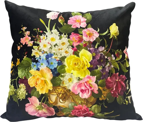 Miniatura 14 de Funda de cojín floral ligera de lujo, 18 x 18 pulgadas, pintura al óleo retro victoriana de doble cara, fondo negro, flor vibrante, funda de cojín