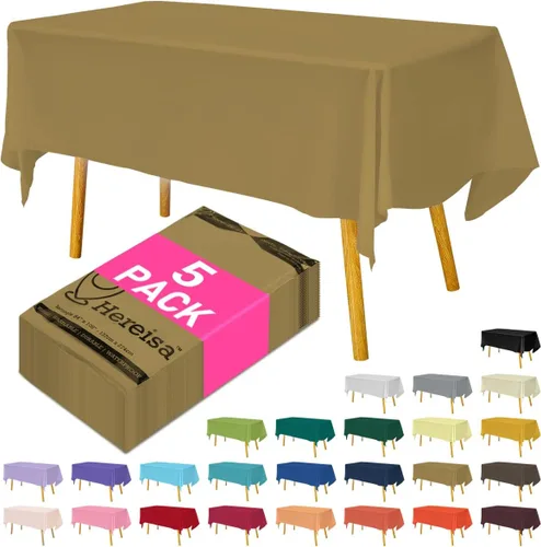 Miniatura 8 de Paquete de 3 manteles de plástico desechables de 54 x 108 pulgadas, manteles de color blanco hueso, manteles de fiesta nupcial para fiestas
