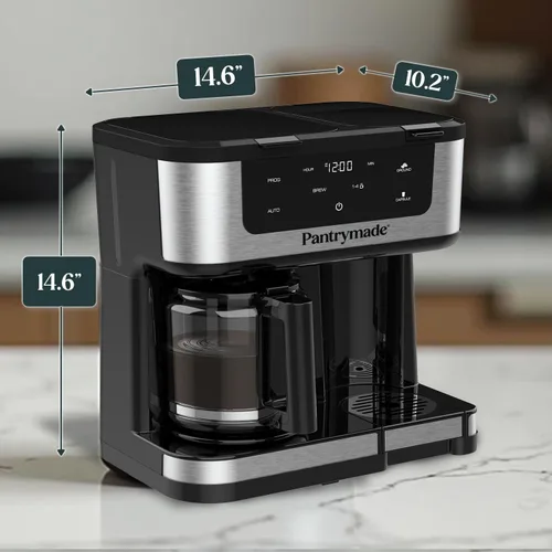 Miniatura 3 de Pantrymade Cafetera de doble preparación, jarra de vidrio de 12 tazas y combo K-Cup de una sola porción Cafetera con pantalla táctil programable