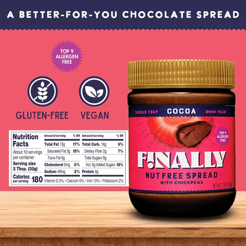 Miniatura 7 de Finalmente! Untable de Cacao Sin Nueces - Mantequilla de Garbanzo Chocolate, Menos Azúcar Que Las Principales Marcas - Libre de Los 9 Principales