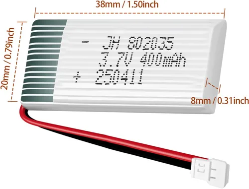Miniatura 7 de HAWK'S WORK 2 baterías Lipo de 3.7 V, batería recargable de polímero de litio de 400 mAh para helicóptero RC Avión Drone todos los modelos