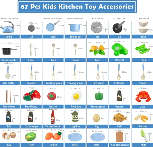 Miniatura 3 de Bruvoalon Juego de 67 piezas de juguetes de cocina para niños, juego de cocina de imitación para niños pequeños con ollas, sartenes, utensilios