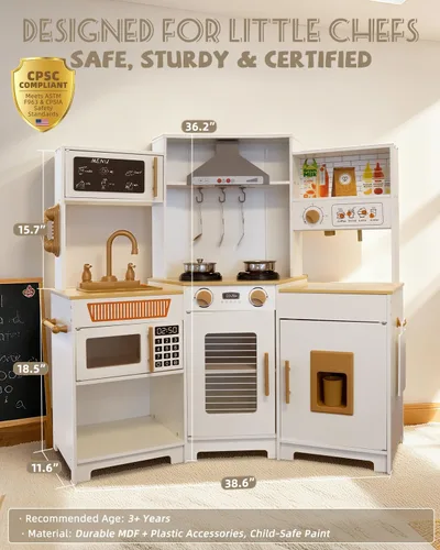 Miniatura 2 de YUG Juego de cocina de juguete para niños con luces y sonidos reales, set de cocina de juguete para niños pequeños que incluye estufa, horno
