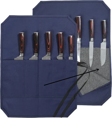 Miniatura 14 de Bolsa de rollo de cuchillo de lona encerada resistente, bolsa portátil para cuchillos de chef, duradera (verde militar)