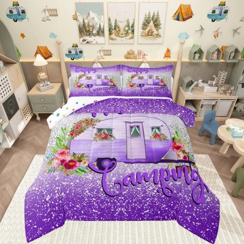 Miniatura 41 de Juego de edredón de camper tamaño matrimonial, edredón acolchado para adolescentes y niños, juego de ropa de cama rústica de granja para niños