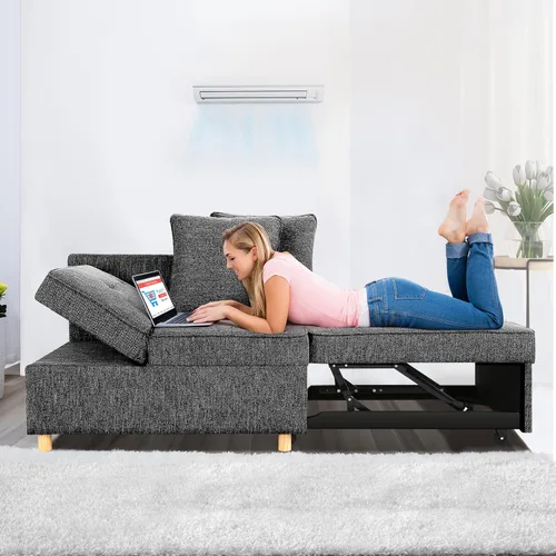 Miniatura 8 de SEJOV Sofá Cama Convertible 4 en 1, Sofás y Sillones, Sofá Loveseat de Tela de Lino de 3 Asientos con 2 Cojines Decorativos, Sillón Reclinable
