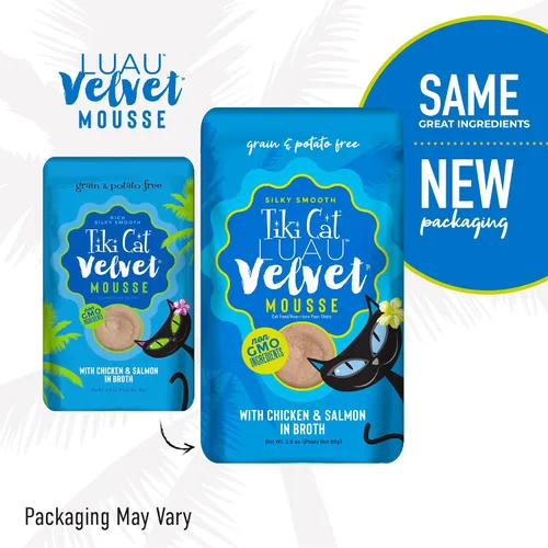 Miniatura 4 de Tiki Cat Luau Velvet Mousse, pollo y salmón en caldo, nutrición completa para una dieta equilibrada, comida húmeda para gatos para todas las etapas