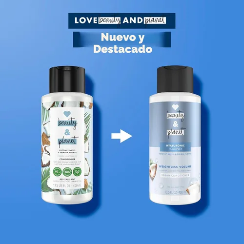 Miniatura 5 de Love Beauty and Planet Acondicionador de volumen sin peso con ácido hylaurónico agua de coco y flor de mimosa para el cuidado del cabello fino