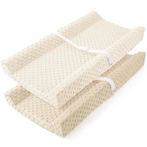 Miniatura 8 de Susurration Paquete de 2 fundas para cambiador, fundas de felpa súper suaves con lunares minky de 33 x 17 x 7 pulgadas, transpirables, para Beige