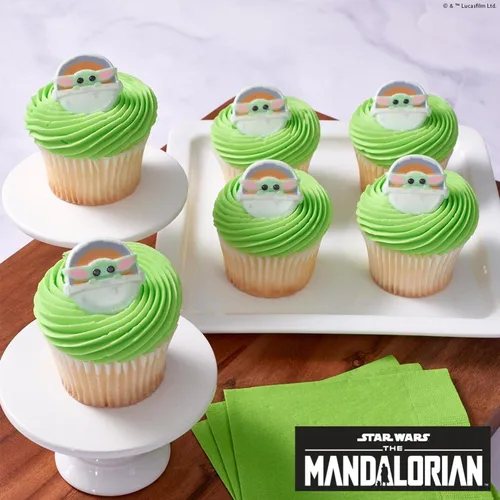Miniatura 6 de DECOPAC Star Wars The Mandalorian The Child Anillos, decoraciones para cupcakes, adornos para pasteles seguros para alimentos, paquete de 24
