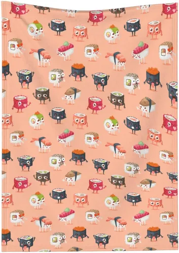 Miniatura 9 de Manta de franela con patrón de sushi de comida para regalo, manta de franela ultra suave y acogedora, manta de forro polar cálida para sofá, cama