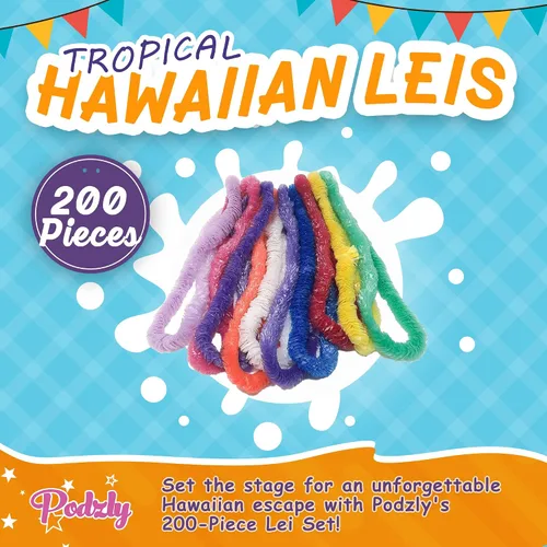 Miniatura 3 de Podzly 200 piezas hawaianas Leis – Diseños surtidos vibrantes – Ideal para celebraciones temáticas hawaianas, fiestas Luau, eventos de playa