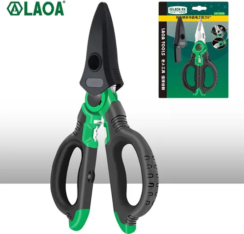 Miniatura 6 de LAOA Tijeras de electricista de acero inoxidable dentadas de 6 pulgadas con dientes antideslizantes fuertes ranuras de alambre Tijeras y funda