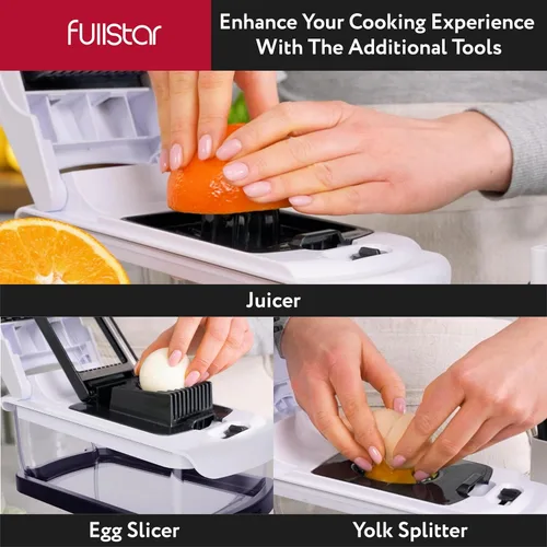 Miniatura 6 de Fullstar Picador de verduras - Picador de alimentos con recipiente, espiralizador, cortador de huevos y exprimidor - Artículos esenciales
