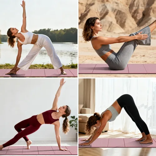Miniatura 6 de Tapete de yoga plegable de 0.39 pulgadas de grosor, extra grande, material TPE, antideslizante, fácil de llevar, adecuado para entrenamiento en Rosa
