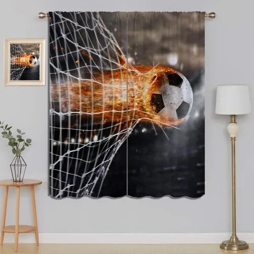 Miniatura 18 de Cortinas opacas de fútbol para niños y niñas, decoración de oscurecimiento de habitación, defensor en deslizamiento, intentos de detener una bola