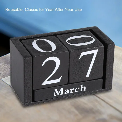 Miniatura 8 de Calendario de madera, bloque de calendario perpetuo europeo, bloque de escritorio, agenda anual, calendario mensual, fecha, escritorio, oficina