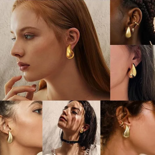 Miniatura 3 de ANOMKR Aretes con capucha de oro para mujer, aretes ligeros de gota de agua con capucha abierta, aretes chapados en oro de baja alergia, joyería