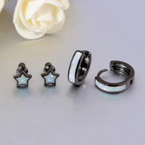 Miniatura 61 de CiNily Aretes Huggie de ópalo con bisagras, chapados en oro, hipoalergénicos, pequeños aretes de aro para mujeres, adolescentes, niñas, hombres